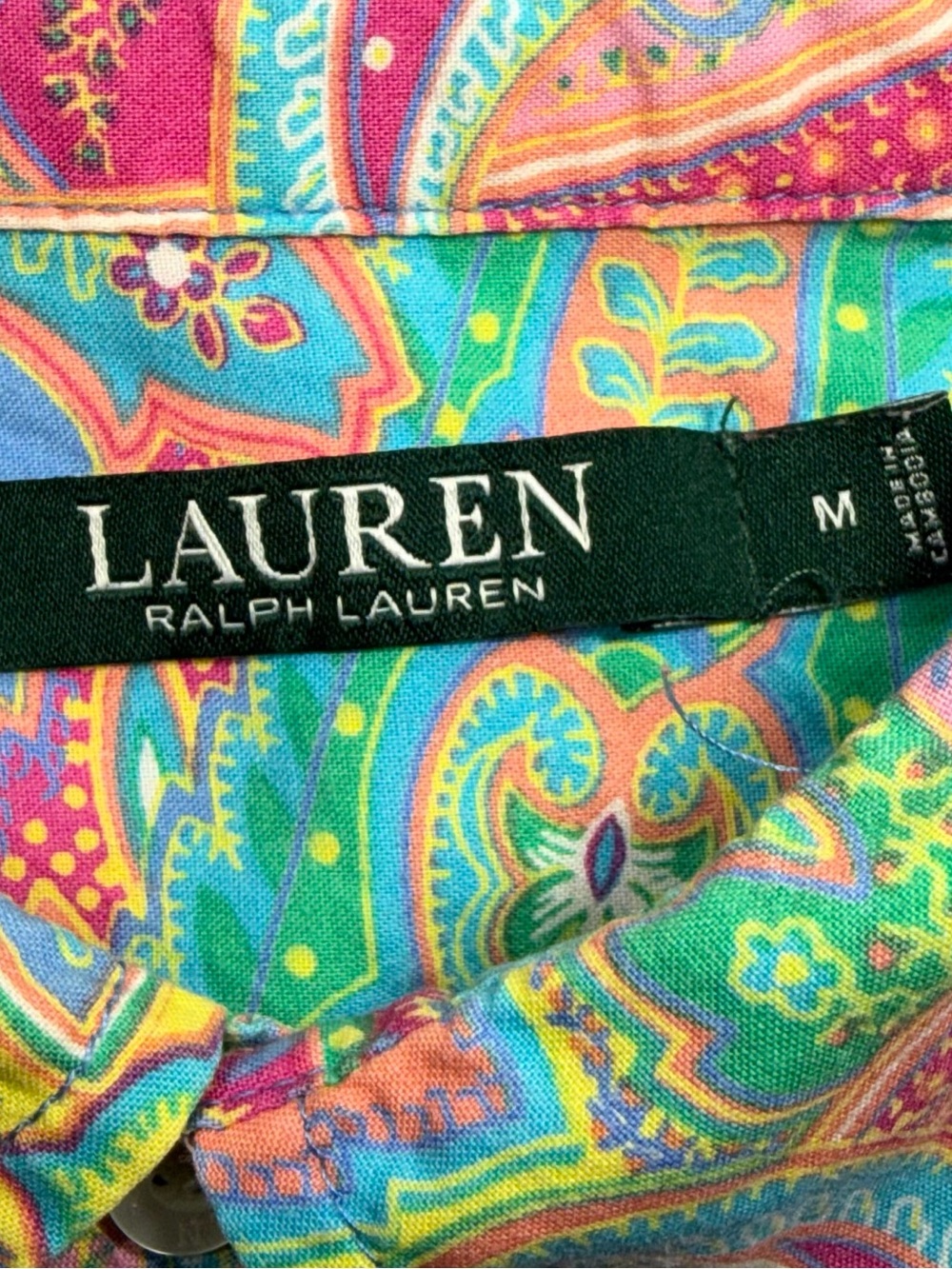 Lauren Ralph Lauren Colorful Paisley Button Front Tunic Shirt M Coastal Resort - Picture 3 of 6
